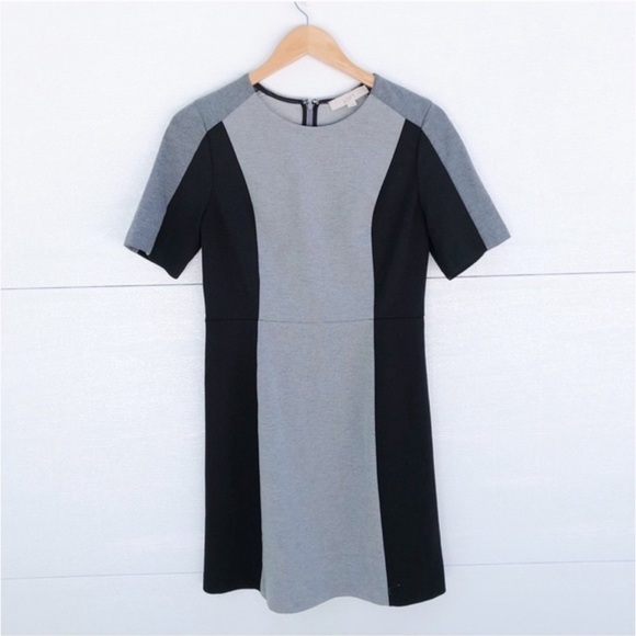 Loft Color Block Black Grey Slight Fit & Flare 3/4 Sleeve Dress Plus Size 14 - Picture 1 of 4
